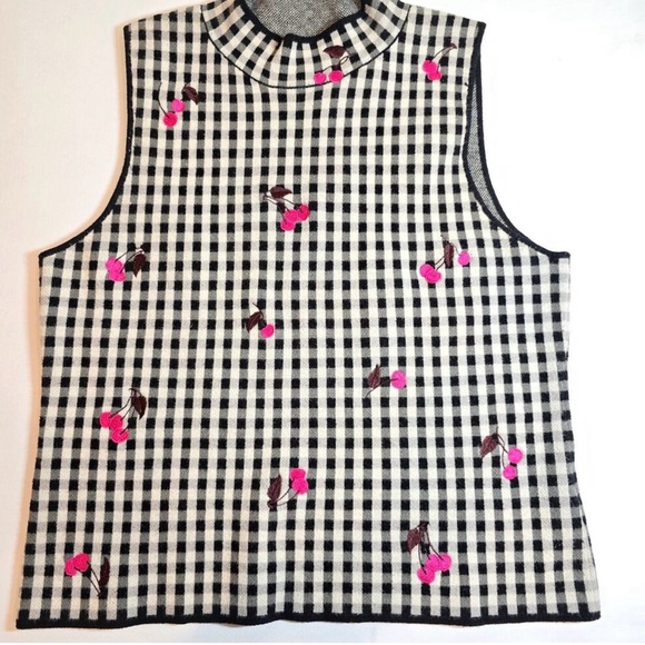 Maeve Anthropologie Sweater Vest Women’s L Gingham Embroidered Cherries - Picture 13 of 14